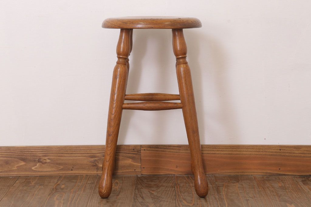 レトロ家具　和製アンティークのレトロな丸スツール(2)