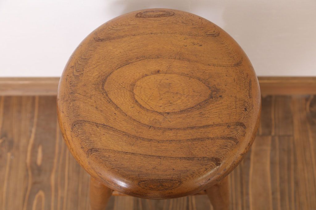レトロ家具　和製アンティークのレトロな丸スツール(2)