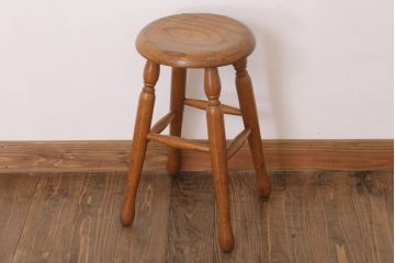 レトロ家具　和製アンティークのレトロな丸スツール(2)