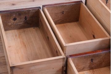 アンティーク家具　古民具・骨董　明治期　前面栗材!二段重ねのアンティーク米沢箪笥