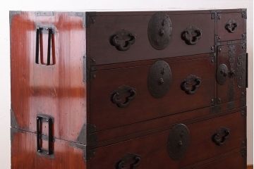 アンティーク家具　古民具・骨董　明治期　前面栗材!二段重ねのアンティーク米沢箪笥