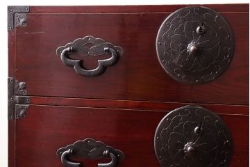 アンティーク家具　古民具・骨董　明治期　前面栗材!二段重ねのアンティーク米沢箪笥