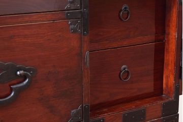 アンティーク家具　古民具・骨董　明治期　前面栗材!二段重ねのアンティーク米沢箪笥