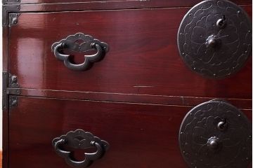 アンティーク家具　古民具・骨董　明治期　前面栗材!二段重ねのアンティーク米沢箪笥