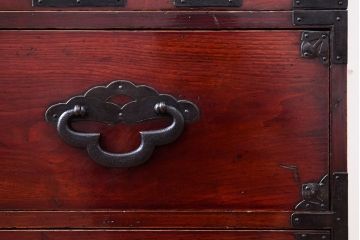 アンティーク家具　古民具・骨董　明治期　前面栗材!二段重ねのアンティーク米沢箪笥