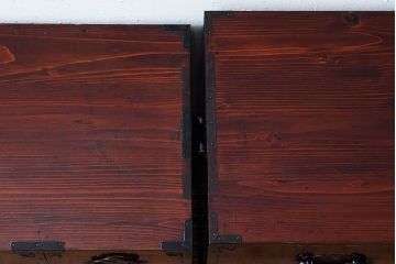 アンティーク家具　古民具・骨董　明治期　前面栗材!二段重ねのアンティーク米沢箪笥
