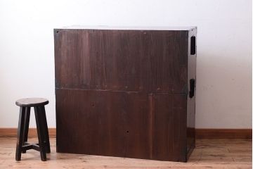 アンティーク家具　古民具・骨董　明治期　前面栗材!二段重ねのアンティーク米沢箪笥