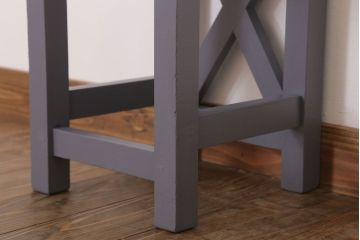 アンティーク雑貨　昭和レトロ　ペイントがかわいい角スツール(ダークグレー)