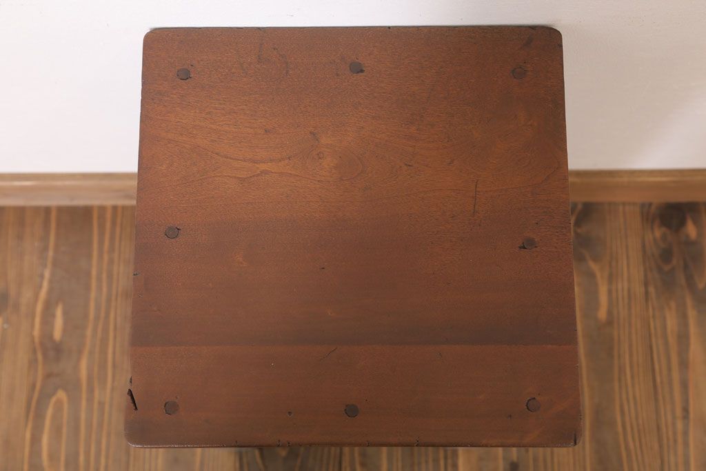 アンティーク雑貨　昭和レトロ　ペイントがかわいい角スツール(ダークグレー)