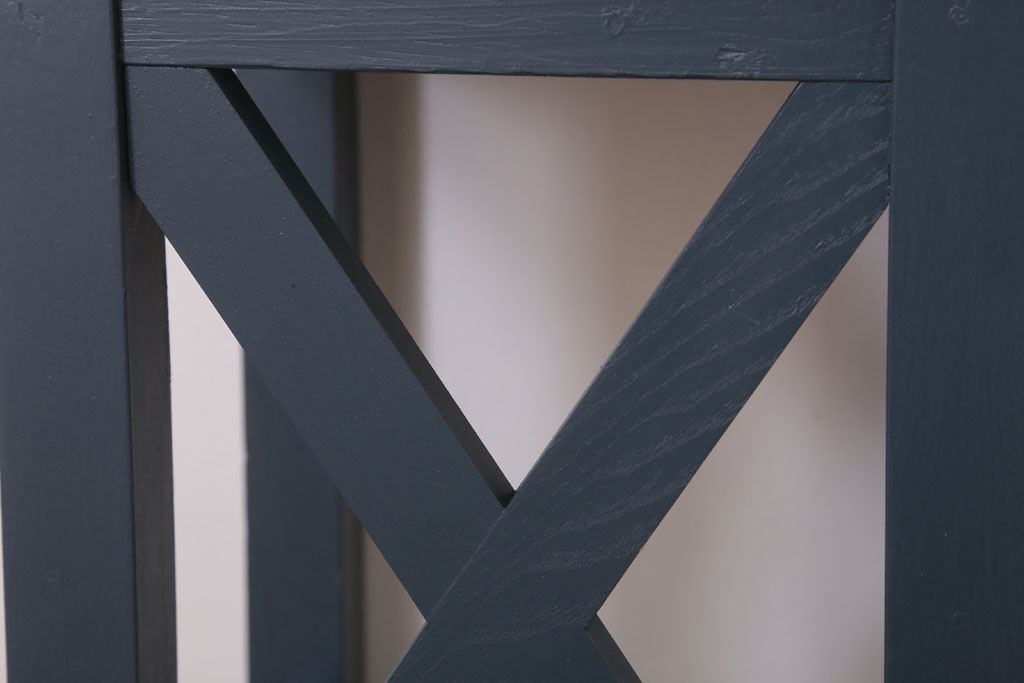 レトロ家具　昭和レトロ　ペイントがかわいい角スツール(ネイビー)