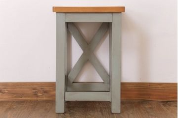 アンティーク雑貨　昭和レトロ　ペイントがかわいい角スツール(オリーブグリーン)(2)