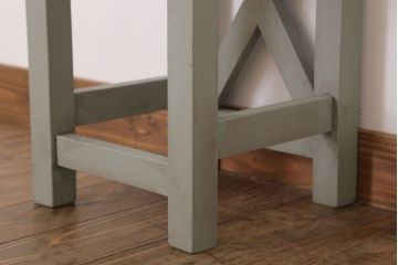 アンティーク雑貨　昭和レトロ　ペイントがかわいい角スツール(オリーブグリーン)(2)