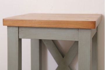 アンティーク雑貨　昭和レトロ　ペイントがかわいい角スツール(オリーブグリーン)(2)