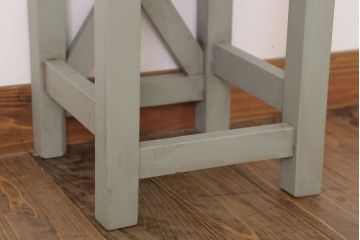 アンティーク雑貨　昭和レトロ　ペイントがかわいい角スツール(オリーブグリーン)(2)