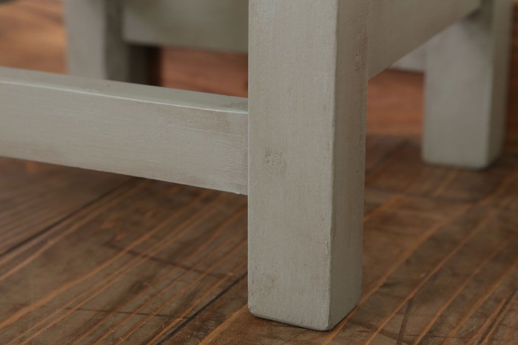 アンティーク雑貨　昭和レトロ　ペイントがかわいい角スツール(オリーブグリーン)(2)