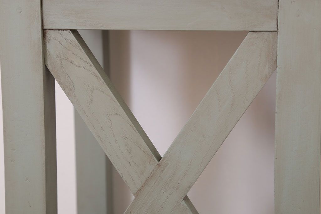 アンティーク雑貨　昭和レトロ　ペイントがかわいい角スツール(オリーブグリーン)(2)