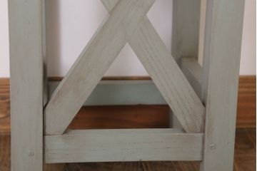 アンティーク雑貨　昭和レトロ　ペイントがかわいい角スツール(オリーブグリーン)(2)