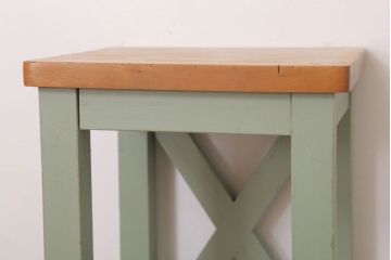 レトロ家具　昭和レトロ　ペイントがかわいい角スツール(くすんだグリーン)