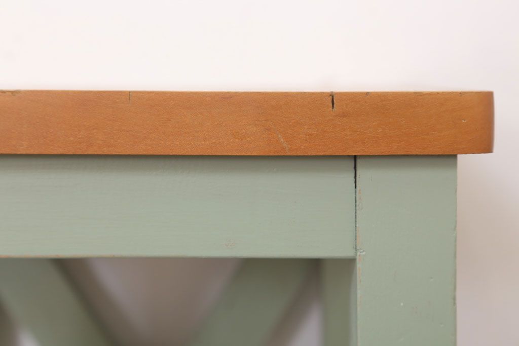 レトロ家具　昭和レトロ　ペイントがかわいい角スツール(くすんだグリーン)