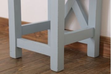 レトロ家具　昭和レトロ　ペイントがかわいい角スツール(くすんだ水色)