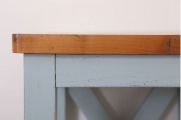 レトロ家具　昭和レトロ　ペイントがかわいい角スツール(くすんだ水色)
