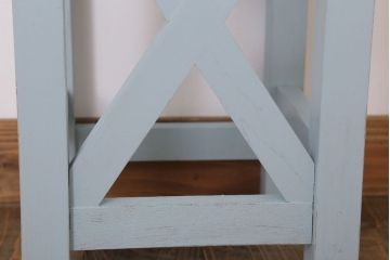 レトロ家具　昭和レトロ　ペイントがかわいい角スツール(くすんだ水色)