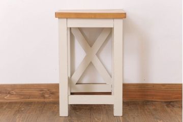 レトロ家具　昭和レトロ　ペイントがかわいい角スツール(ホワイト)(1)