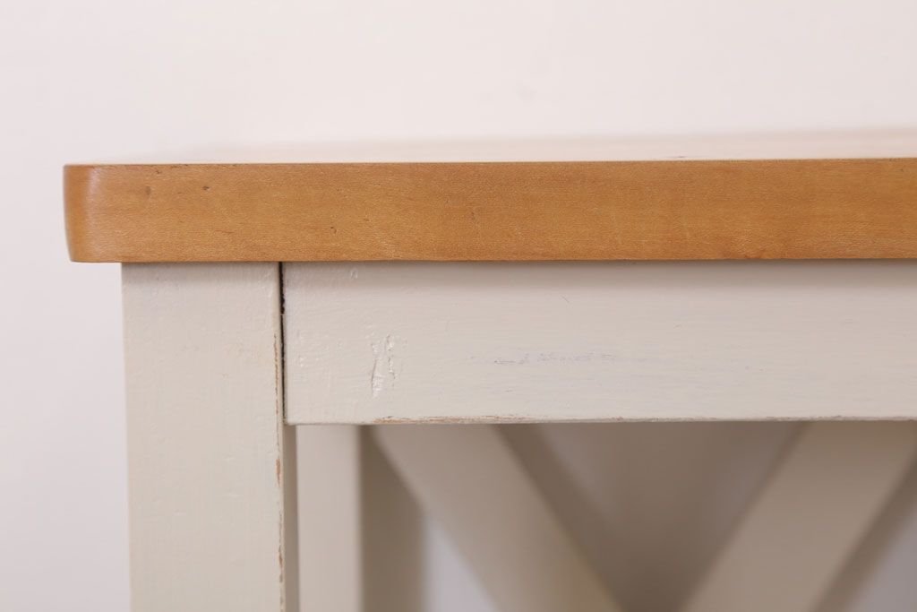 レトロ家具　昭和レトロ　ペイントがかわいい角スツール(ホワイト)(1)