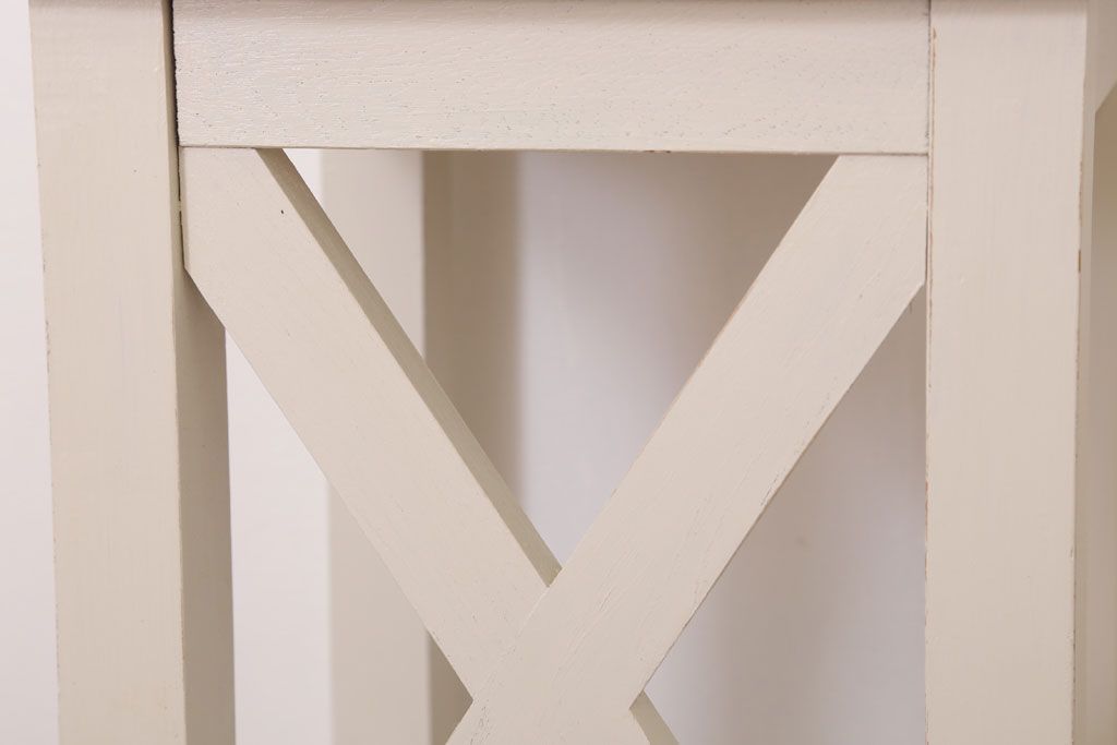 レトロ家具　昭和レトロ　ペイントがかわいい角スツール(ホワイト)(1)