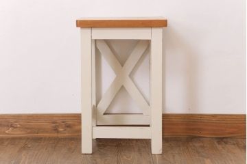 レトロ家具　昭和レトロ　ペイントがかわいい角スツール(ホワイト)(2)