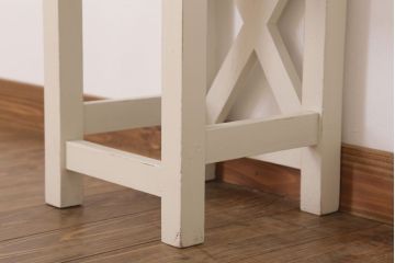 レトロ家具　昭和レトロ　ペイントがかわいい角スツール(ホワイト)(2)