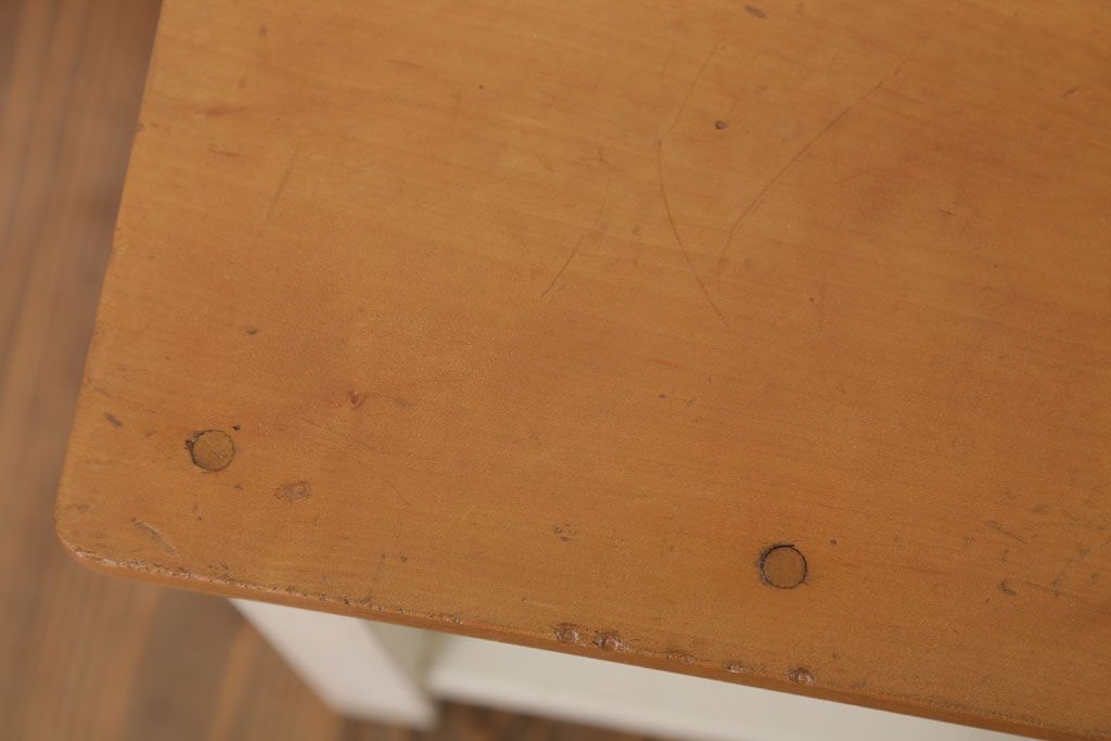 レトロ家具　昭和レトロ　ペイントがかわいい角スツール(ホワイト)(2)