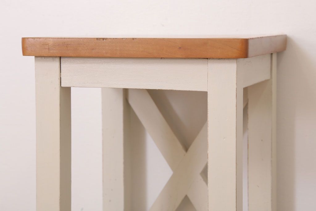 レトロ家具　昭和レトロ　ペイントがかわいい角スツール(ホワイト)(2)