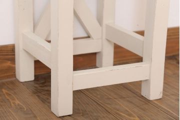 レトロ家具　昭和レトロ　ペイントがかわいい角スツール(ホワイト)(2)