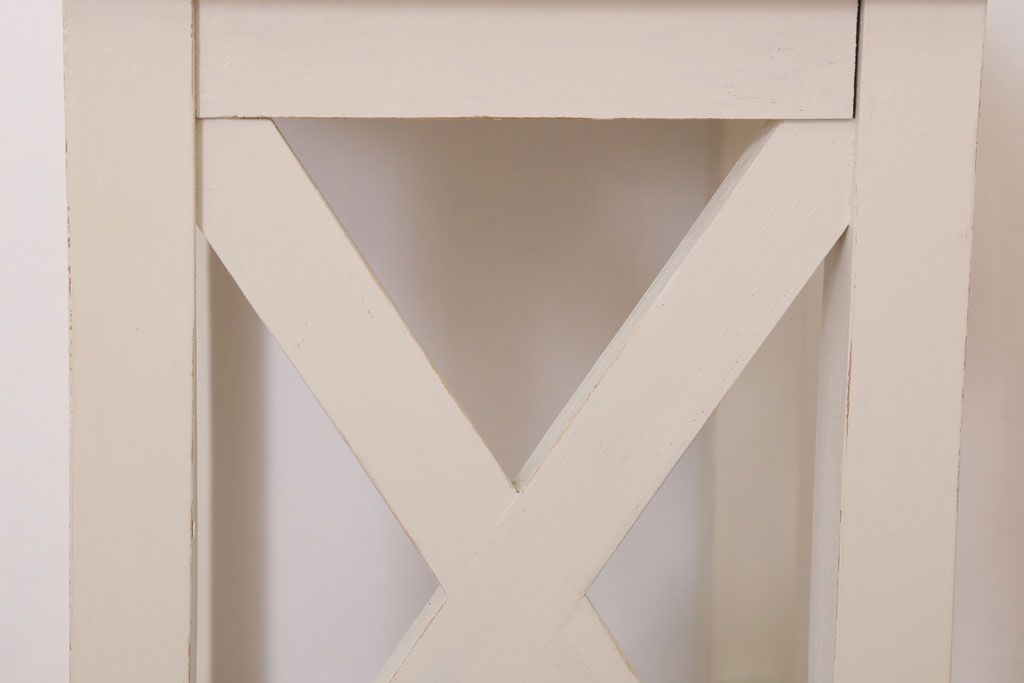 レトロ家具　昭和レトロ　ペイントがかわいい角スツール(ホワイト)(2)