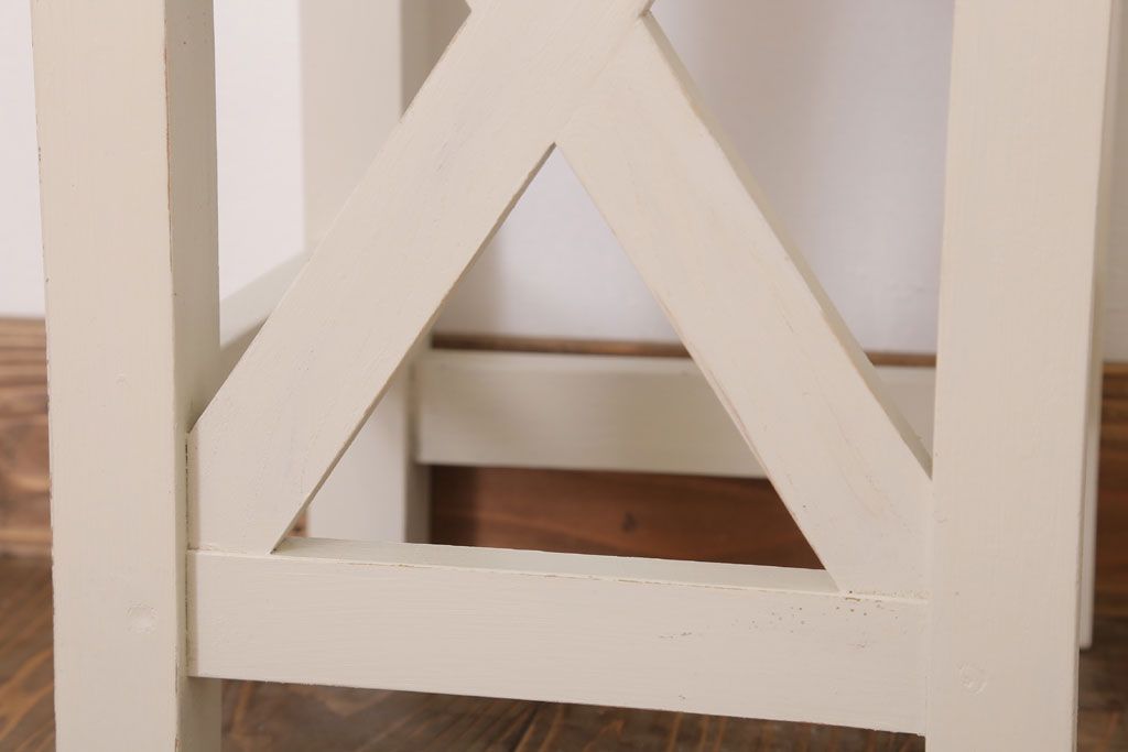 レトロ家具　昭和レトロ　ペイントがかわいい角スツール(ホワイト)(2)