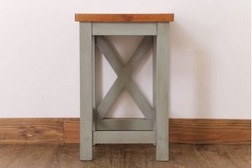 昭和レトロ　ペイントがかわいい角スツール(オリーブグリーン)(1)