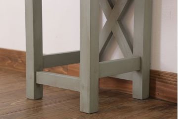 昭和レトロ　ペイントがかわいい角スツール(オリーブグリーン)(1)