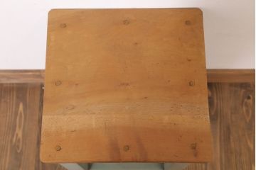 昭和レトロ　ペイントがかわいい角スツール(オリーブグリーン)(1)