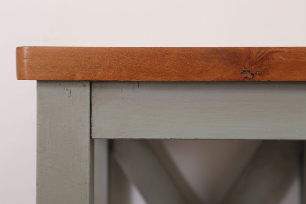 昭和レトロ　ペイントがかわいい角スツール(オリーブグリーン)(1)