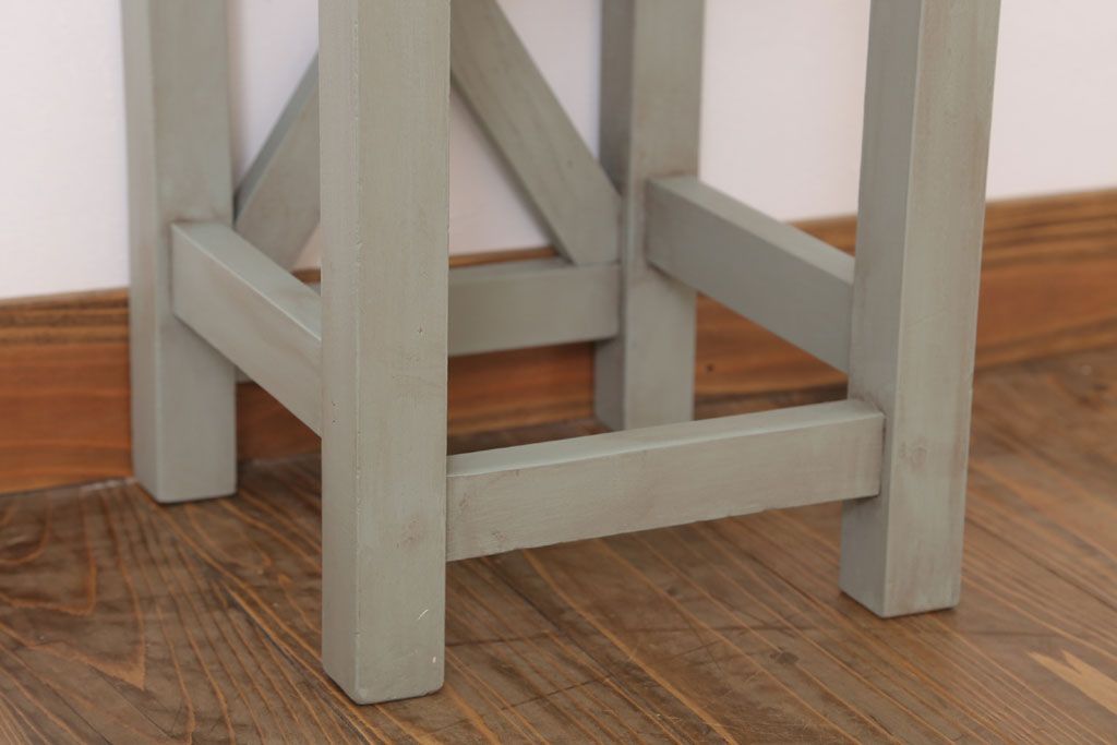 昭和レトロ　ペイントがかわいい角スツール(オリーブグリーン)(1)