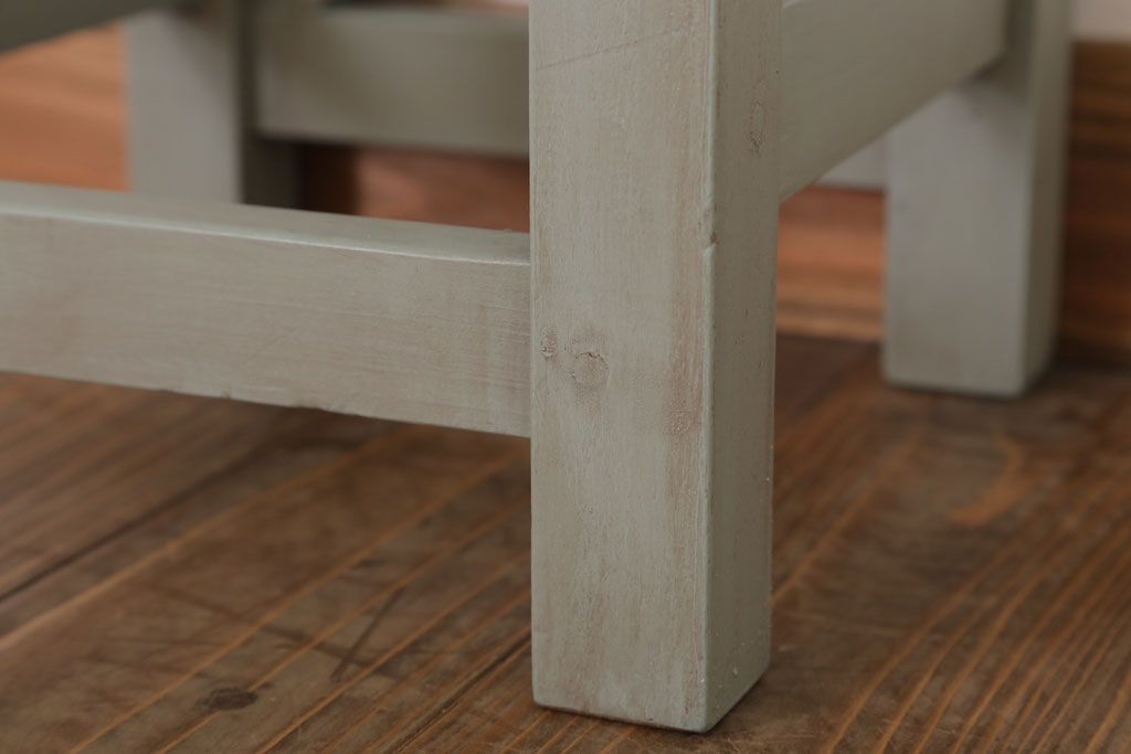 昭和レトロ　ペイントがかわいい角スツール(オリーブグリーン)(1)