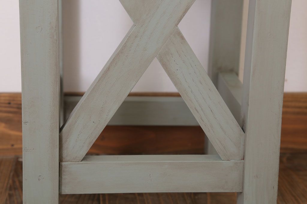 昭和レトロ　ペイントがかわいい角スツール(オリーブグリーン)(1)