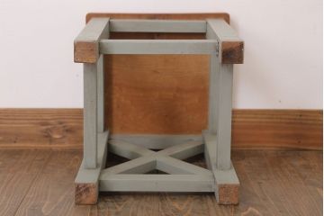 昭和レトロ　ペイントがかわいい角スツール(オリーブグリーン)(1)