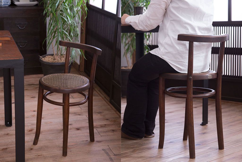 中古　秋田木工　ビンテージ　編座面の上質なチェア2脚セット