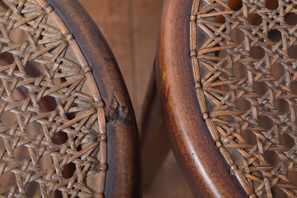 中古　秋田木工　ビンテージ　編座面の上質なチェア2脚セット