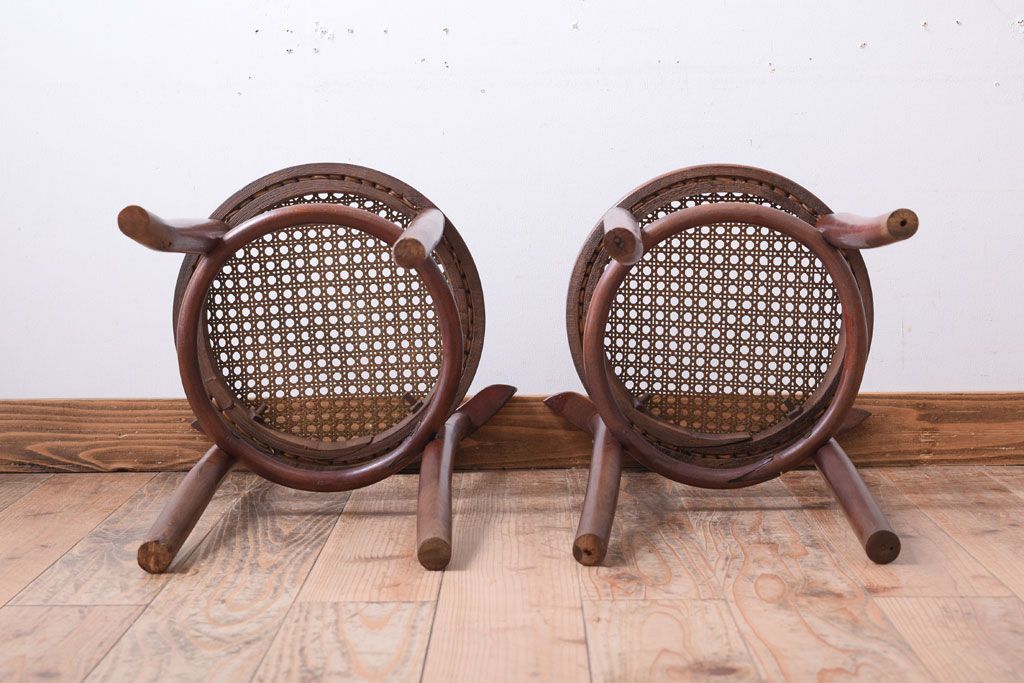 中古　秋田木工　ビンテージ　編座面の上質なチェア2脚セット