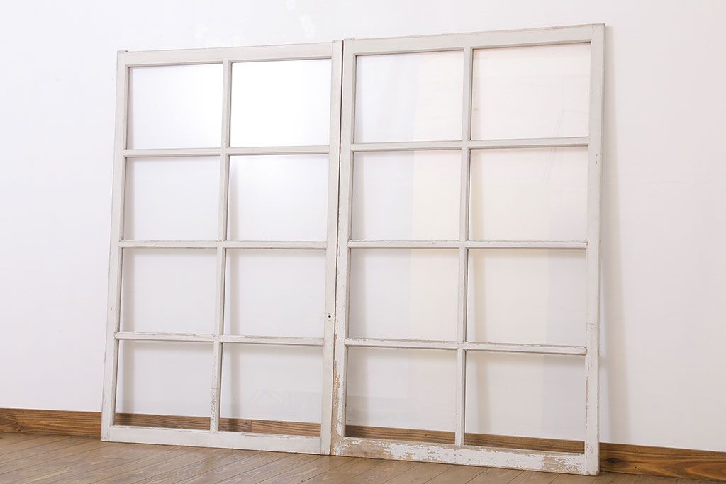 昭和レトロなアンティークガラス戸2枚セット(引き戸・窓)(1)