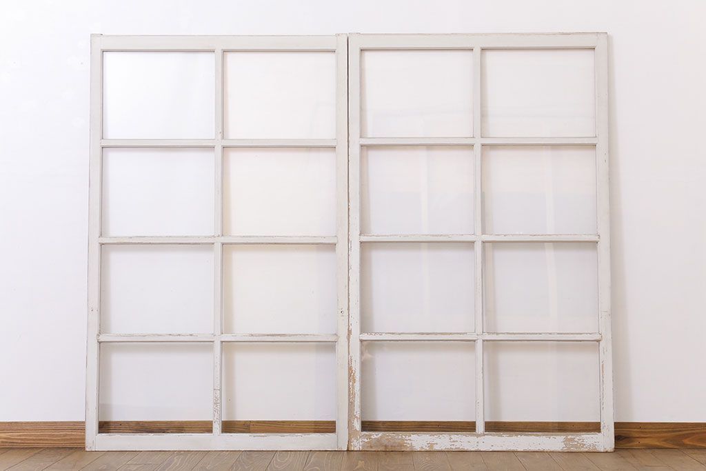 昭和レトロなアンティークガラス戸2枚セット(引き戸・窓)(1)