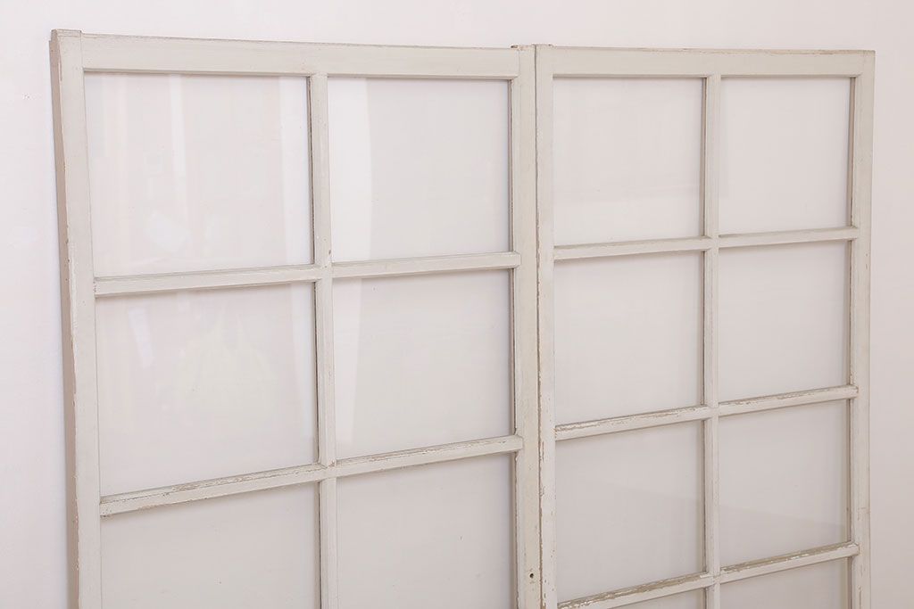 昭和レトロなアンティークガラス戸2枚セット(引き戸・窓)(1)